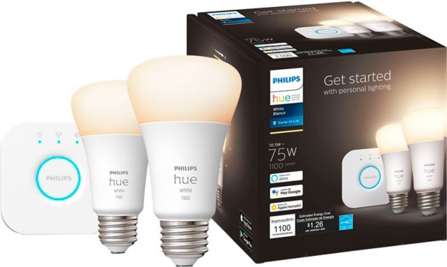 Philips - Hue White A19 Bluetooth 75W Smart LED Starter Kit - ONLINE ONLY