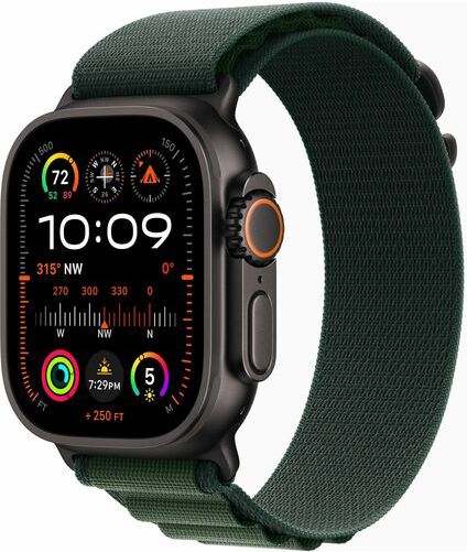 Apple Watch Ultra 2 GPS + Cellular 49mm Black Titanium Case with Dark Green Alpine Loop - Medium - ONLINE ONLY