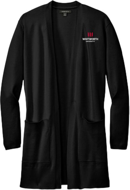 Whitworth Mercer + Mettle Womens Open Front Cardigan Sweater Whitworth University Primary Mark Stacked - ONLINE ONLY