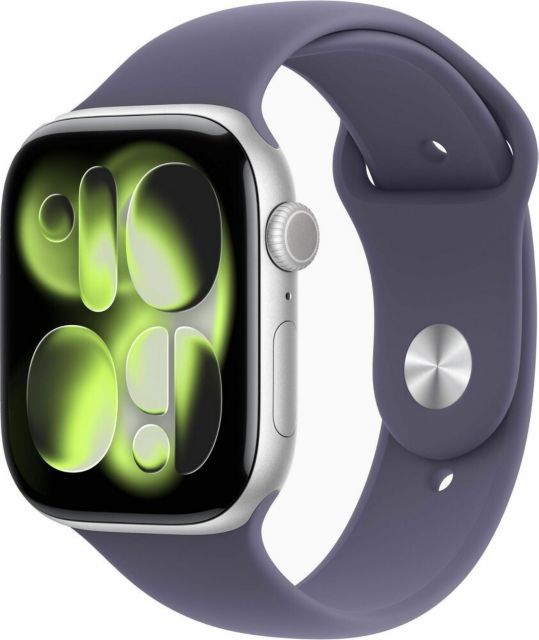 Apple Watch Series 11 GPS 46mm Silver Aluminum Case with Purple Fog Sport Band - S/M